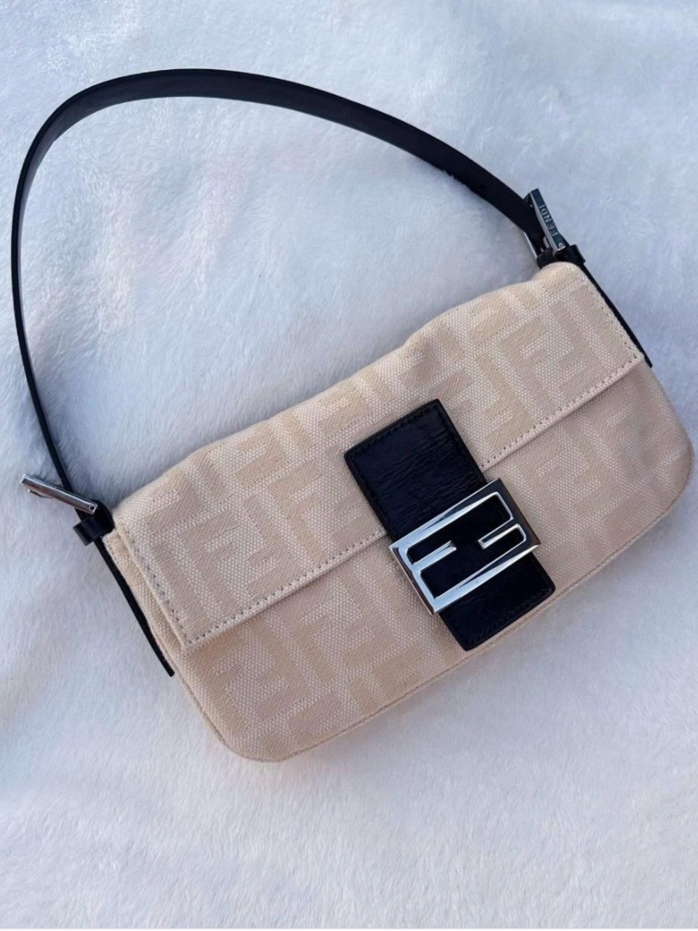Fendi Zucca Mama Baguette Shoulder Bag in Cream